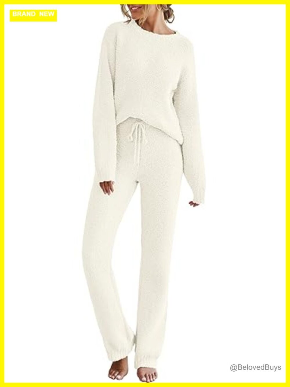 Fuzzy Fleece Lounge Set 2 Piece Pajamas Long Sleeve Drawstring Pants